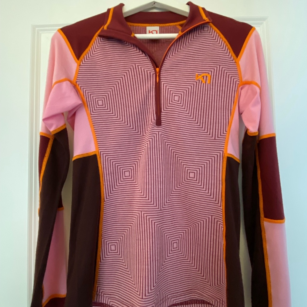 Kari Traa Pink/Merlot Wool Blend Half-zip Top Sz M